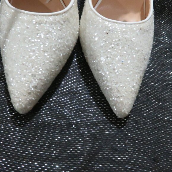 Bigtree Cream Glitter & Silver Metallic Carved Embellished Stiletto Heels 39 8.5 - Picture 3 of 12